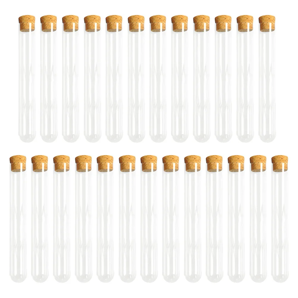25Pcs Plastic Test Tube with Stopper Clear Sealed Tube for Educational Science Kits Chemical Storage Small Sample Organization