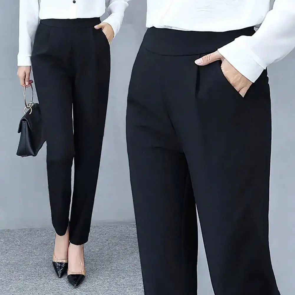 Woman Pants High Waist All Match Elegant Commute Thin Everyday Wear Polyester Solid Color Suit Pants for Travel