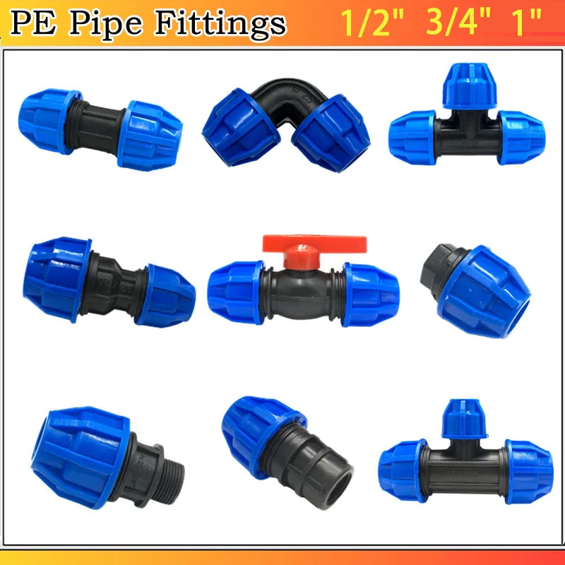 

1pcs 20/25/32mm PE Pipe Quick Connector Elbow Reducing Water Pipe Joint Tap Water Irrigation 1/2" 3/4" 1"