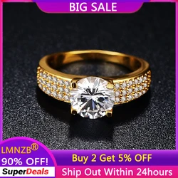 LMNZB Delicate Yellow Gold Color Rings Allergy Free Tibetan Silver Rings for Women Handmade Inlay Zirconia Stone Fashion Jewelry