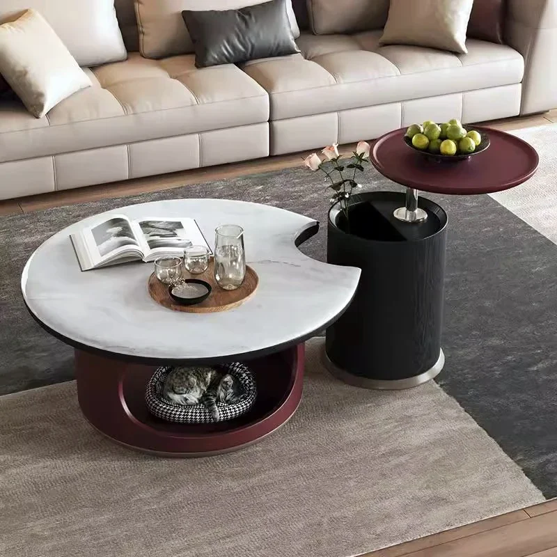

yj19 Simple Microcrystalline Stone Coffee Table Combination Living Room Household Round Italian Light Luxury Pet Cat Nest Tea Ta
