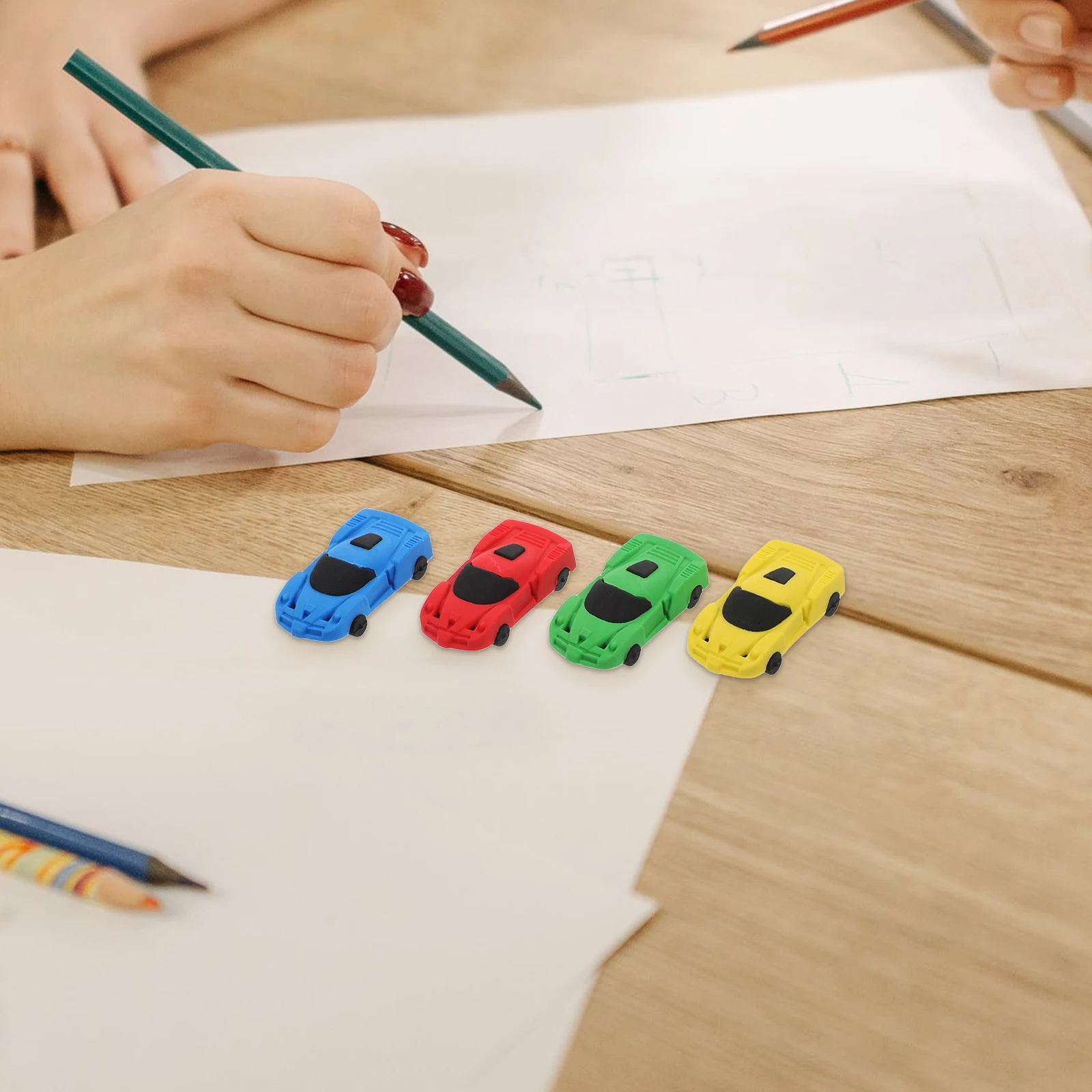 20 Pcs Car Shaped Erasers Adorable Design Detachable Portable Kids Stationery Gift Safe Material Pencil Eraser Cartoon Car