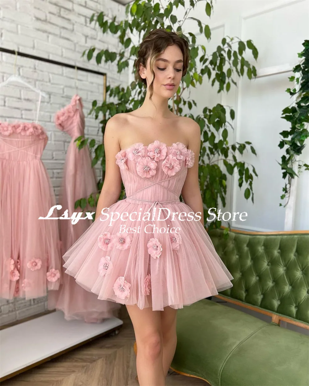 LSYX Pastrol Prom Gown 2024 Tulle Pleat A-line Evening Dresses 3D Handmade Flowers Elegant Birthday Party Dresses for Women