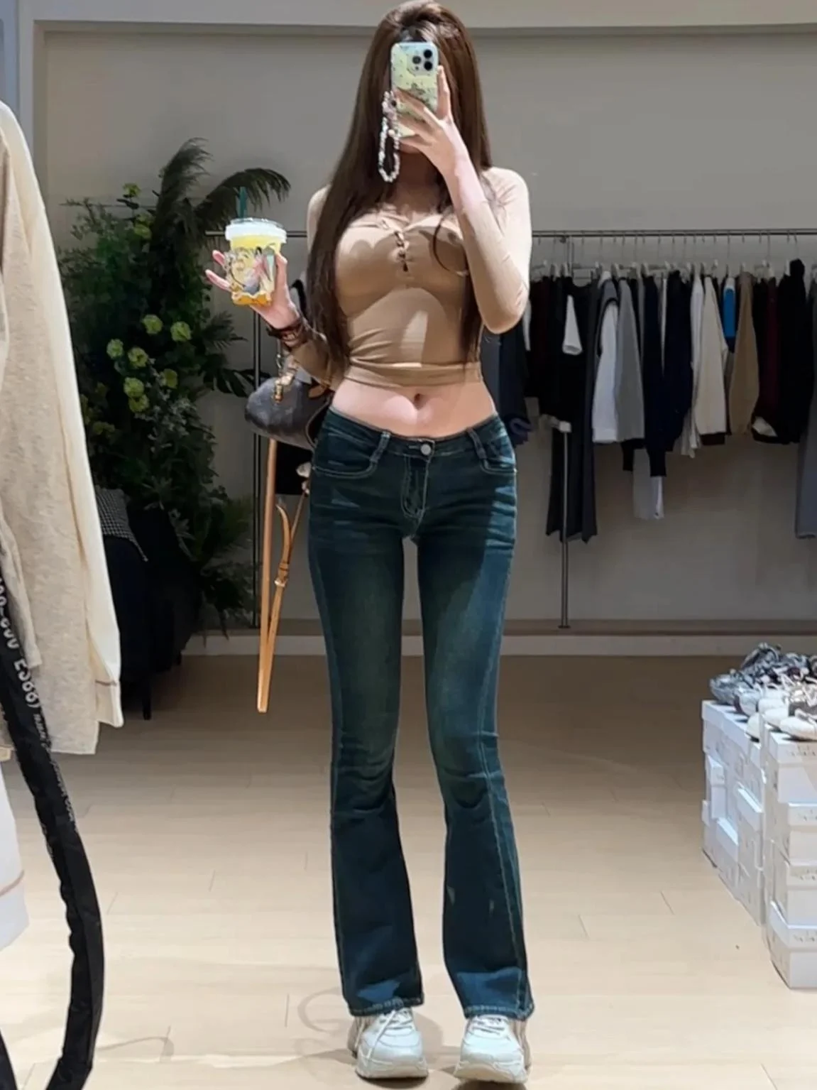 

Retro Low Waist Distred Denim Pants Women's Sexy Bell Bot Long Trousers Casual Sle Cotton Stretch Denim Blue