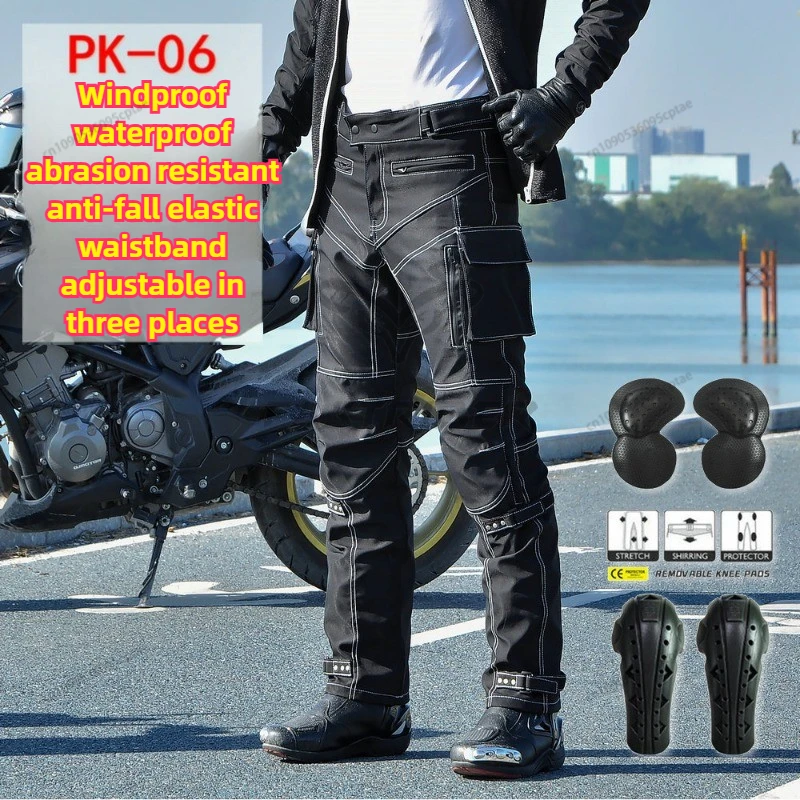 

Motorcycle Riding Pants Multi-Bag Waterproof High Waist Shockproof Oxford Cloth Spring Season Protective Gear for Men
