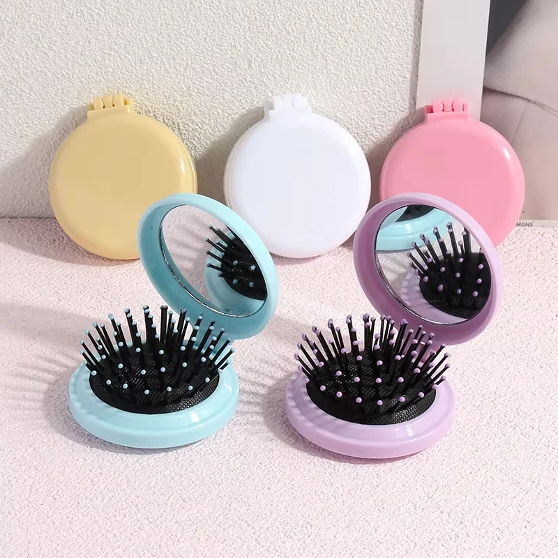 

Portable Foldable Head Massage Comb Built in Mirror Anti Static Design Special Styling Accessory Tool for Real Hair and Wigs