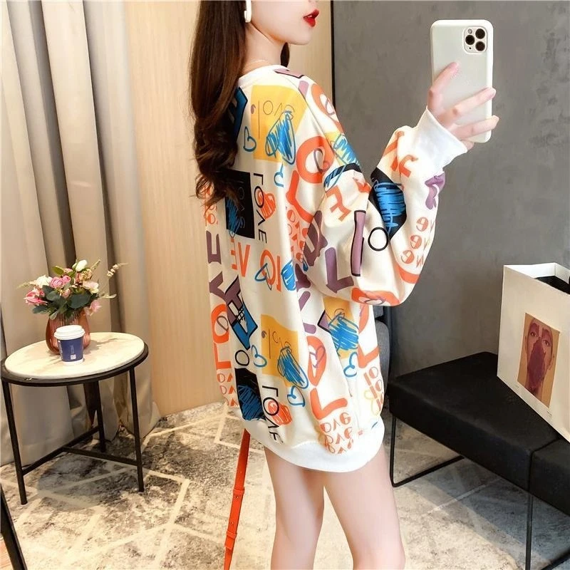 Harajuku Mode Gedruckt Langarm Sweatshirt für Frauen Dropshipping Grundlegende Ätherisches Sweat-shirt Designer Frau Pullover Tops
