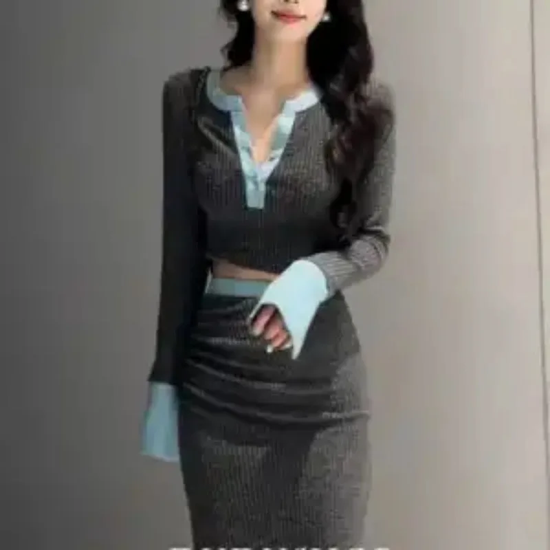 ชุดเซ็ตกระโปรงแขนยาวสไตล์ฝรั่งเศสสำหรับผู้หญิง ปี 2025 สไตล์ใหม่ หรูหรา สาวฮอต ชุดอเนกประสงค์