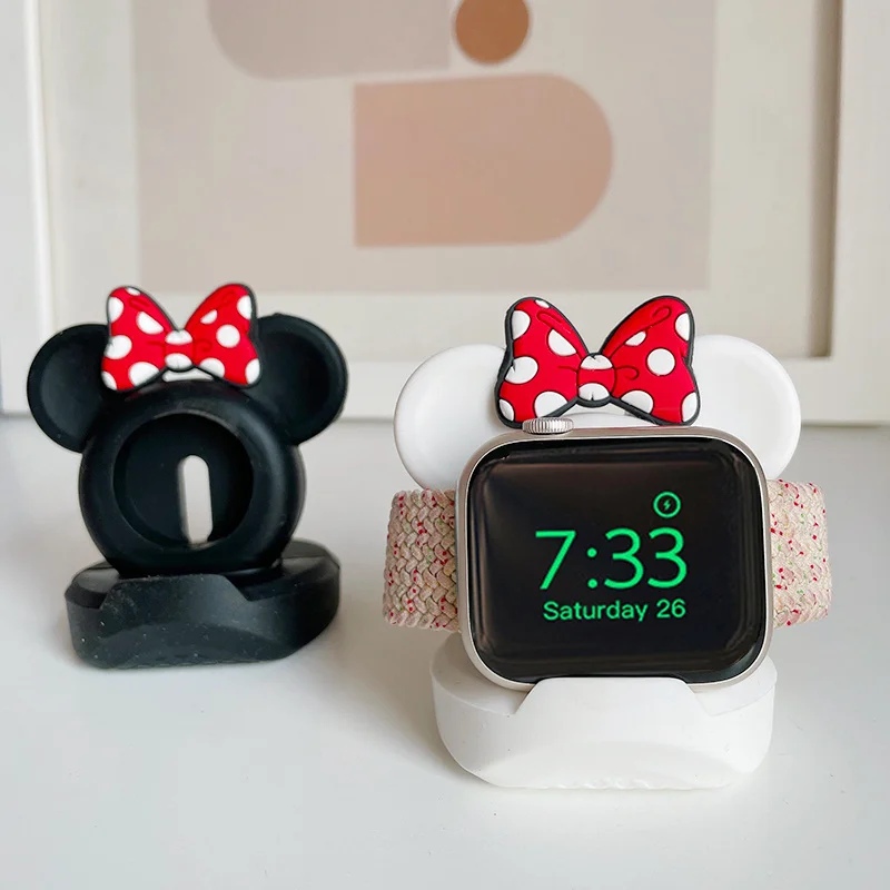 Silicone Charger Stand For Apple Watch Serie 8 7 6 5 SE For Iwatch Cartoon Cute Bow Tie Bear Charging Desktop Holder Accessories