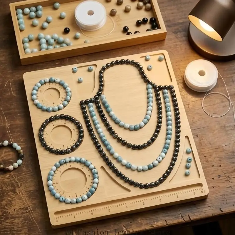 Bead Design Board for Jewelry Makers, Bracelet Layout Tray with Necklace Paths and Sorted Bead Grooves for Crafts D0UB