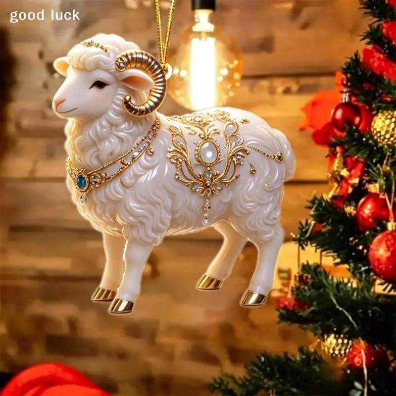 Answer2D Acrylic Chinese Zodiac Goat Hanging Ornament Auspicious Red Gold Design For Spring Festival New Year Home Decoration