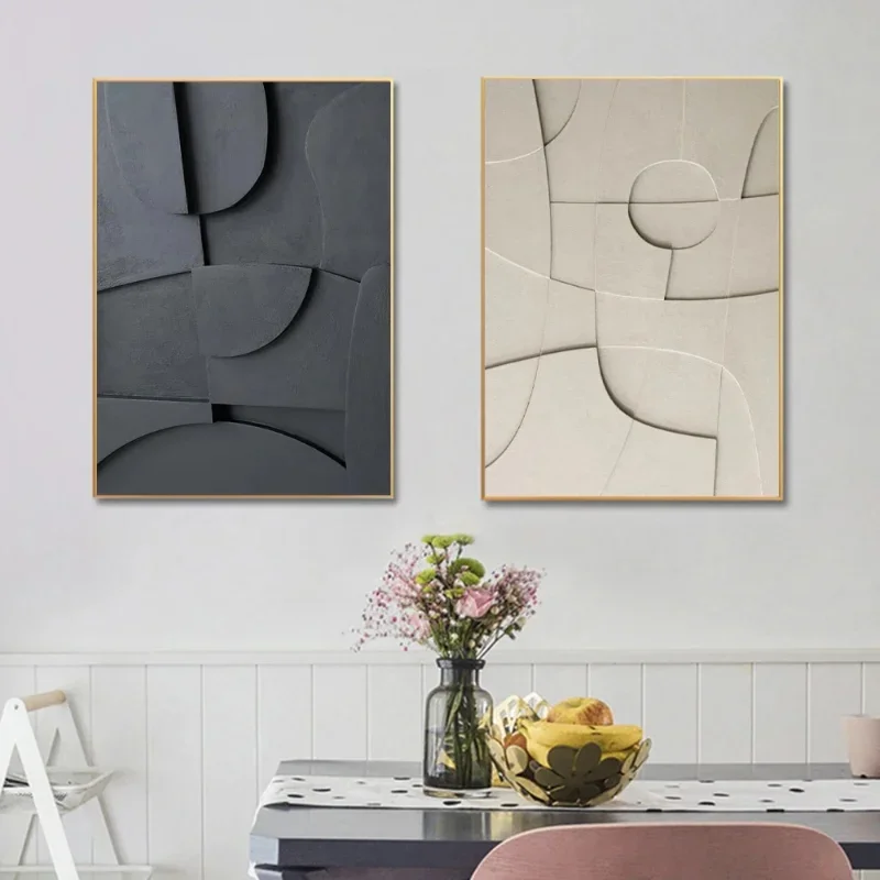 Black and White Abstract Texture 3d Geometry Art Painting on Canvas Prints Modern Minimal Wall Decor Sculptural Poster Pictures