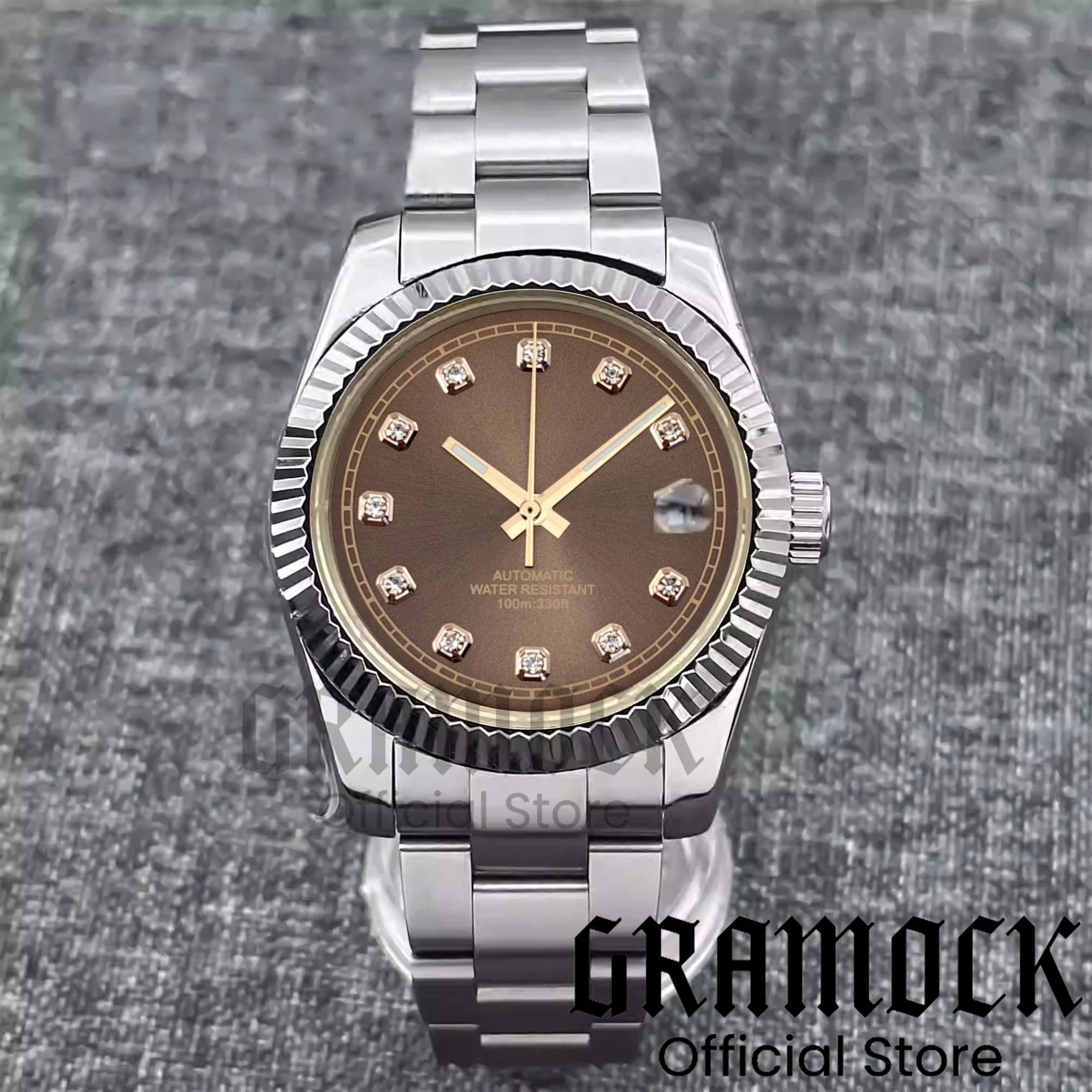 Gramock 36mm/39mm męski zegarek gniazdo Sunburst puder Dial diamentowy indeks NH35A mechanizm automatyczny srebrny/różowe złoto bransoletka jubileuszowa