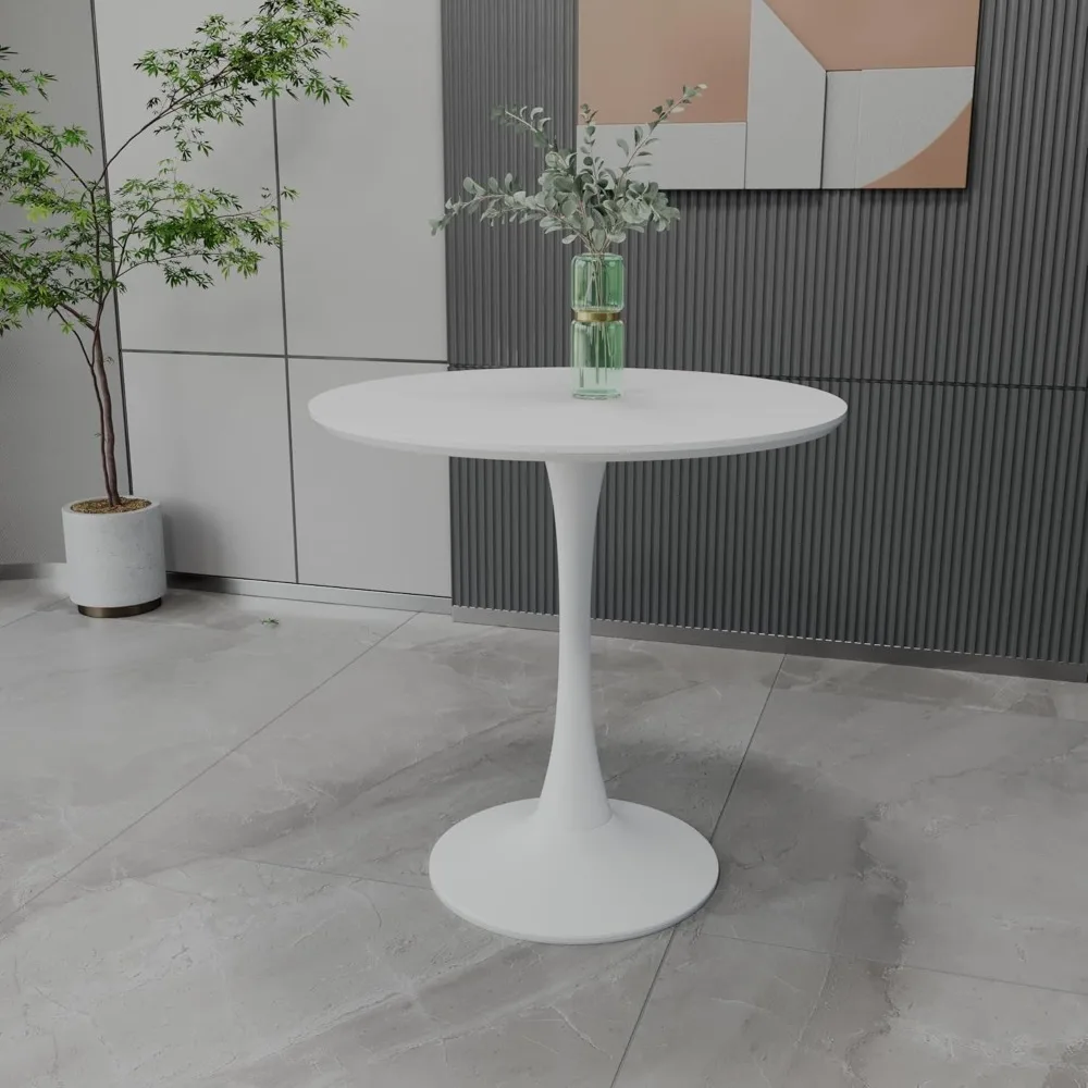 Round White Dining Table, Modern Tulip Table, 31.5‘’Mid-Century Round Leisure Table with Metal Base for 2 to 4 Person