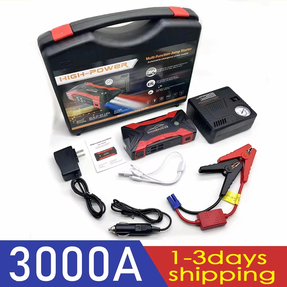 Image of Auto-Starthilfe 3000A/1200A, tragbares Starthilfegerät, Powerbank, Batterie-Starter, Booster für Autos