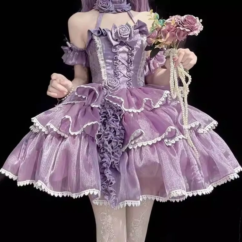 

Dophee Original Lolita Purple Party Dress Sexy Off Shoulder Hanging Neck Dress Summer Sleeveless Student Dating Princess Dresses