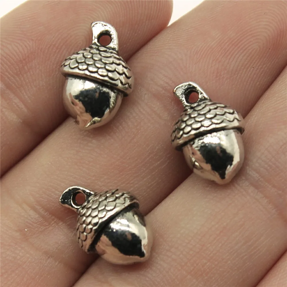 WYSIWYG 10pcs 15x10x9mm Pendant 3D Acorns 3D Acorns Charm Pendants For Jewelry Making Antique Silver Color 3D Acorns Pendants