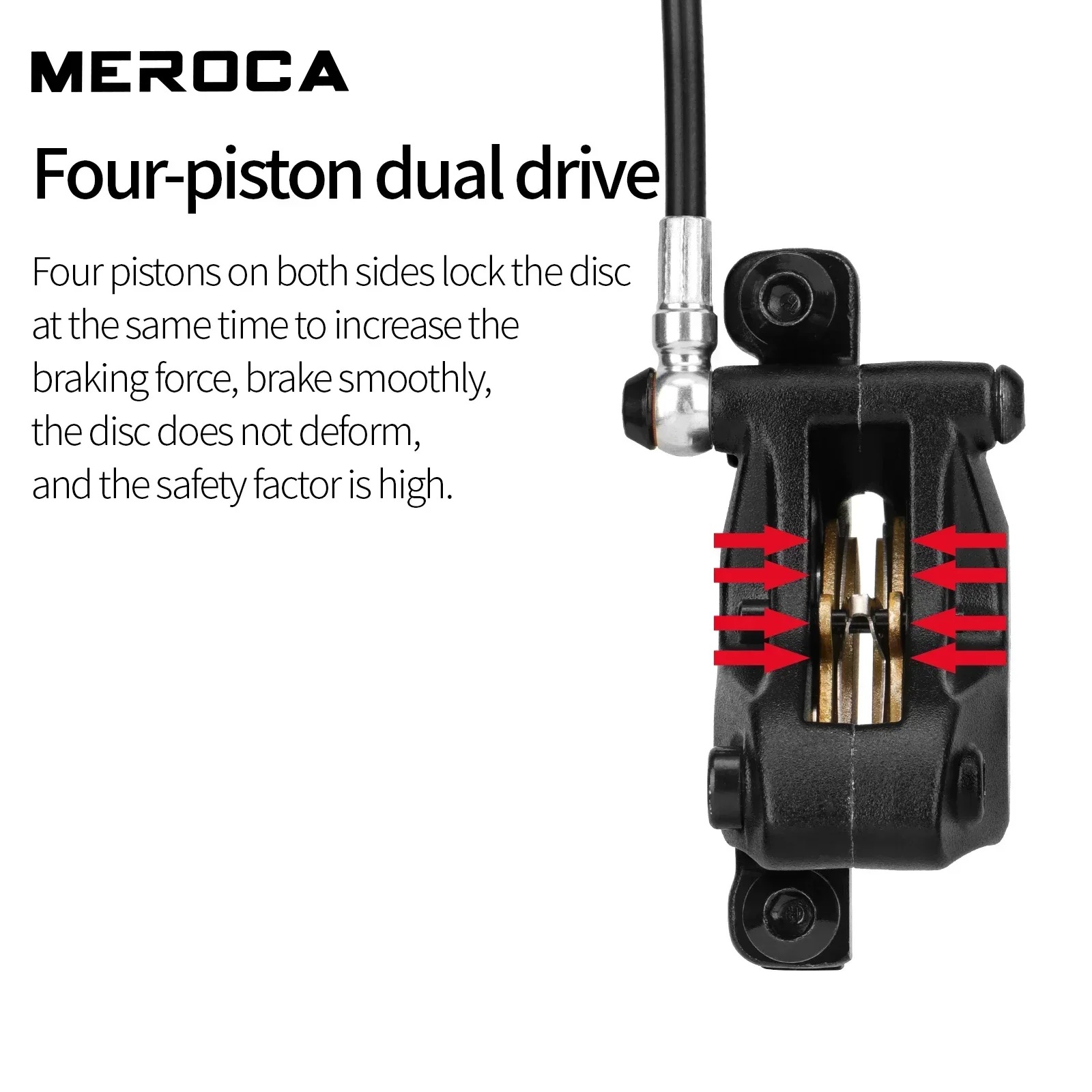 MEROCA M4S 4-Piston  Hydraulic mountain bike brake Left rearand Right front 850mm/1600mm For MTB Bicycle Disc Brake