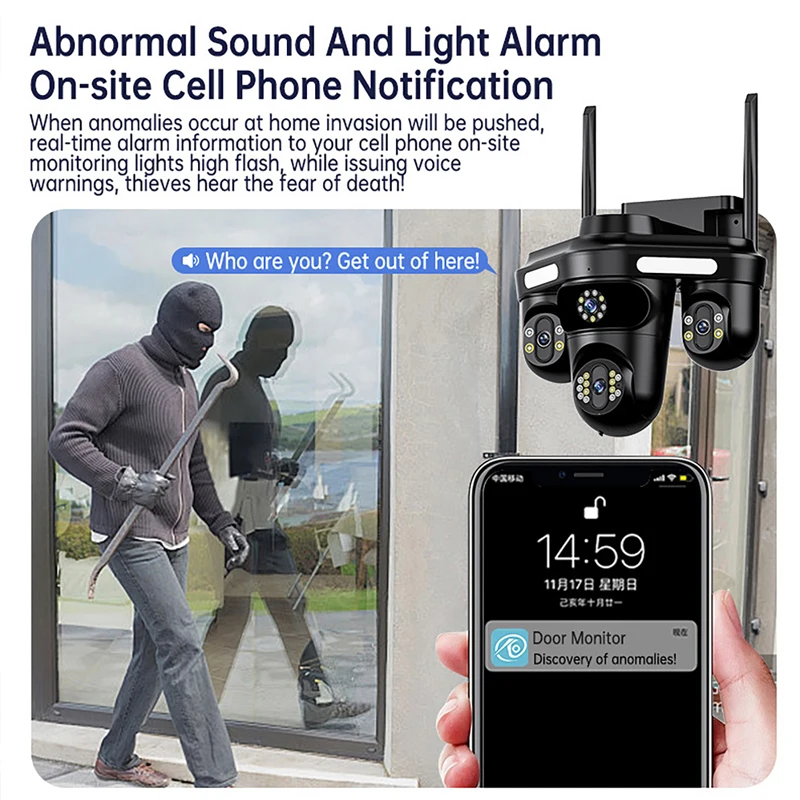 12MP HD Wifi PTZ Camera Outdoor Triple Lens Three Screen AI Auto Tracking IP Camera CCTV Audio Video Surveillance Cam