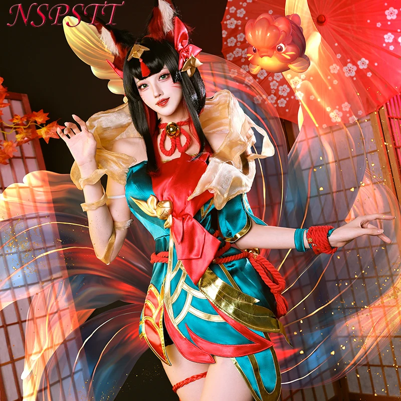 Ahri "After Hours Spirit Blossom Springs" Cosplay Costume, Fox Spirit Robe with Goldfish Tail, Anime Outfit for Halloween Party view 5