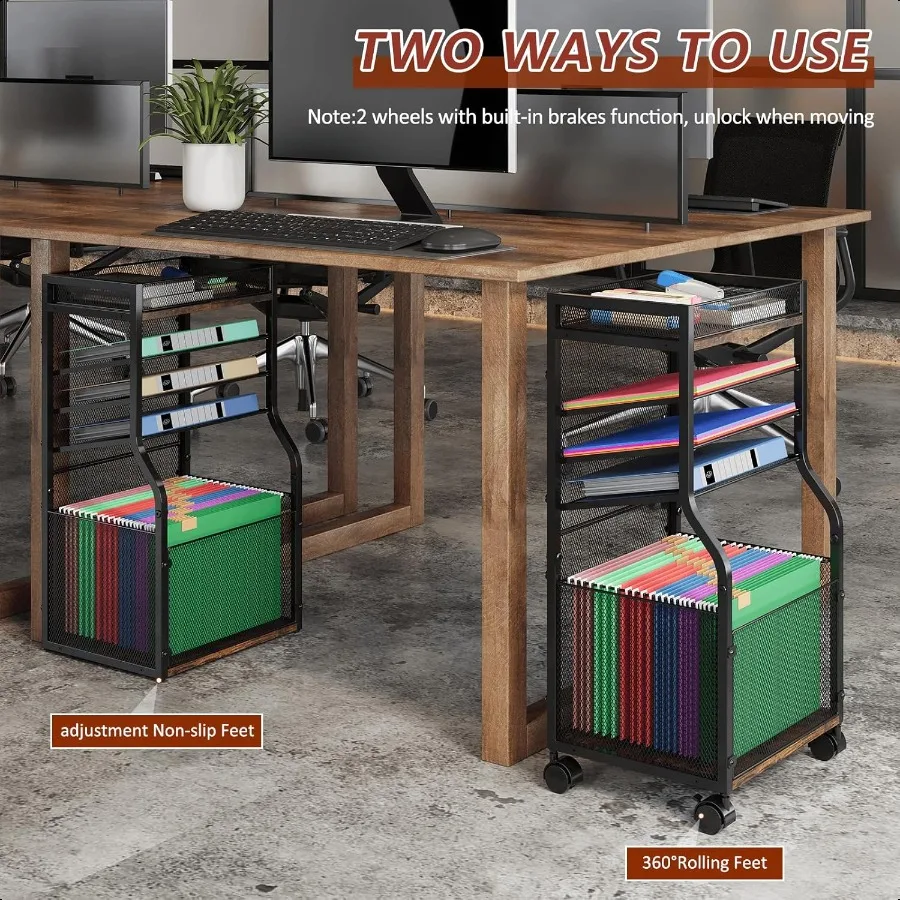 5-уровневая тележка для файлов на колесиках с подвесными папками для файлов, мобильный настольный органайзер для файлов на запираемых колесах, деревянная сетка, бумага, раздвижная буква
