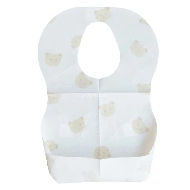 

50xCartoon Bear Print Drooling Bibs with Pocket Baby High-absorbent Saliva Towel