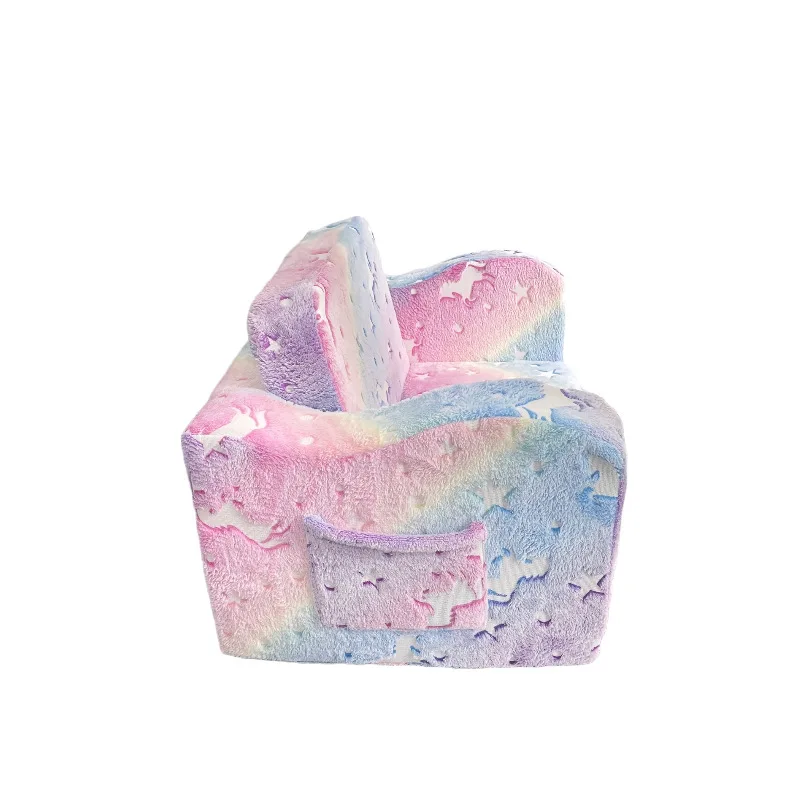 

Rainbow flannel foldable luminous cloth sofa for children
