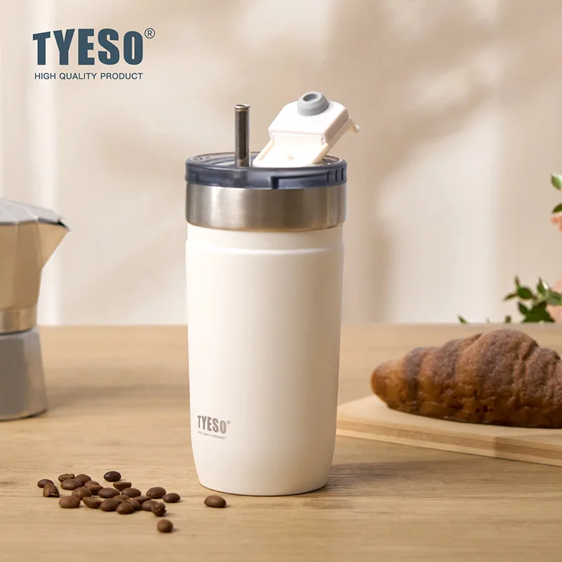 Tyeso 710ml Minimalist Matte Insulated Water Bottle Stainless Steel Portable Tumbler with Straw Leakproof Car Mug for Daily Use