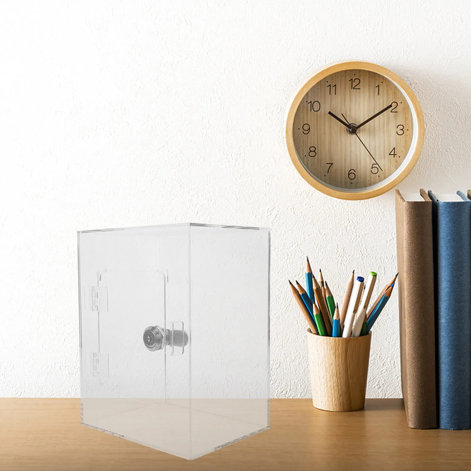 1Set Acrylic Lockable Suggestion Box Donation Box Fundraising Voting Ballot Collection Container for Office Factory Public Use