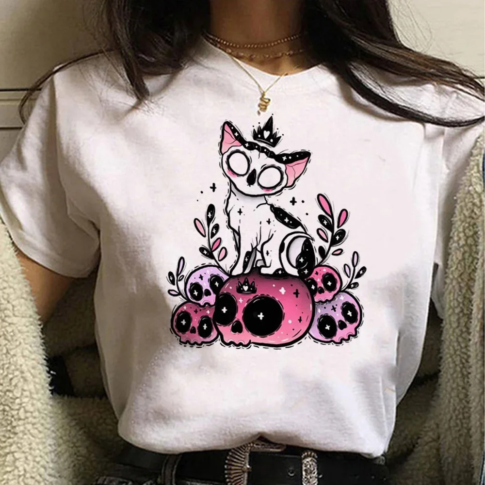 Cat Print t-shirts women summer Y2K t shirt female anime comic clothing