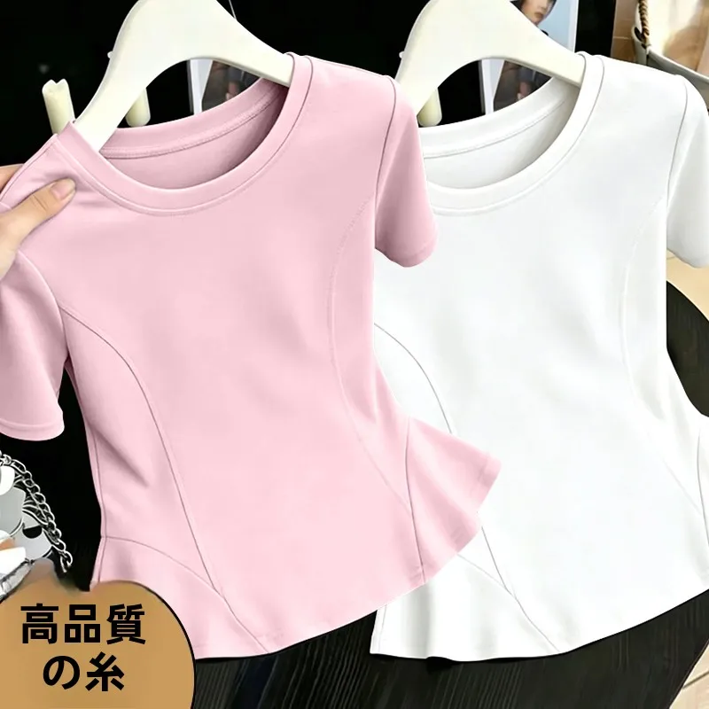 Fashionable Unique Short Sleeve T-Shirt Women's Summer New Style High End Versatile Base Shirt Top with Lotus  Thread
