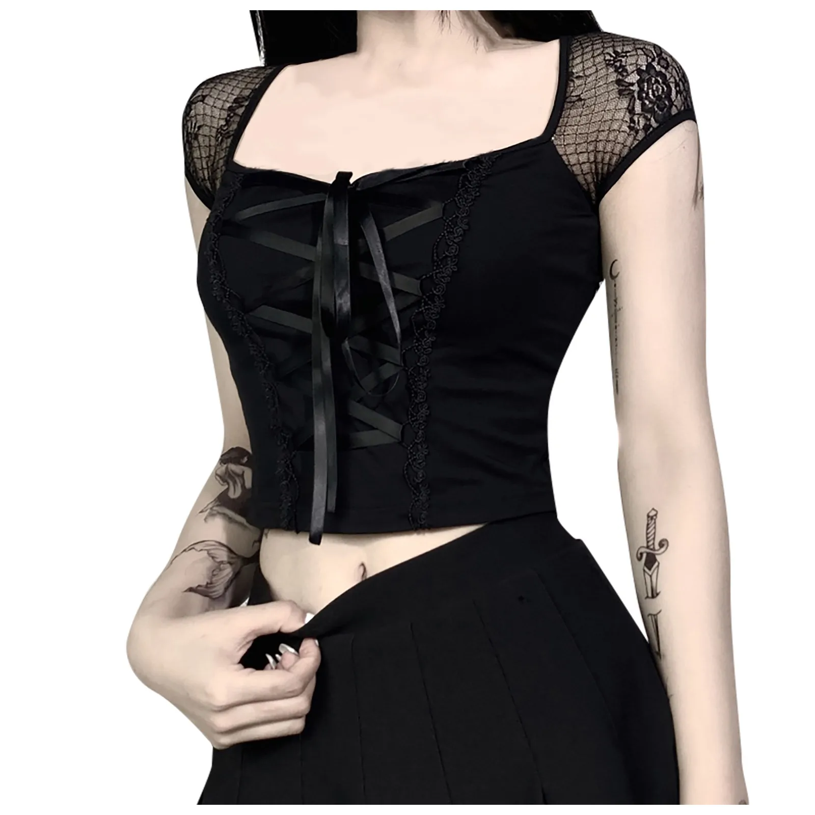 T-Shirts For Women Graphic Tees Plus Size Vintage Women Fit Lace Top Mesh Gothic Slim Splicing Sexy Ropa De Mujer Ofertas