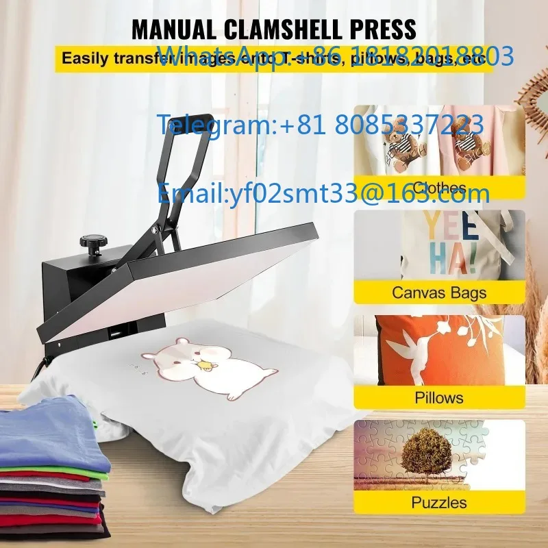 Manual Clamshell Heat Transfer Sublimation Press Machine 15×15 16×20 16×24 Inch For T-Shirt Pillow DIY Printing