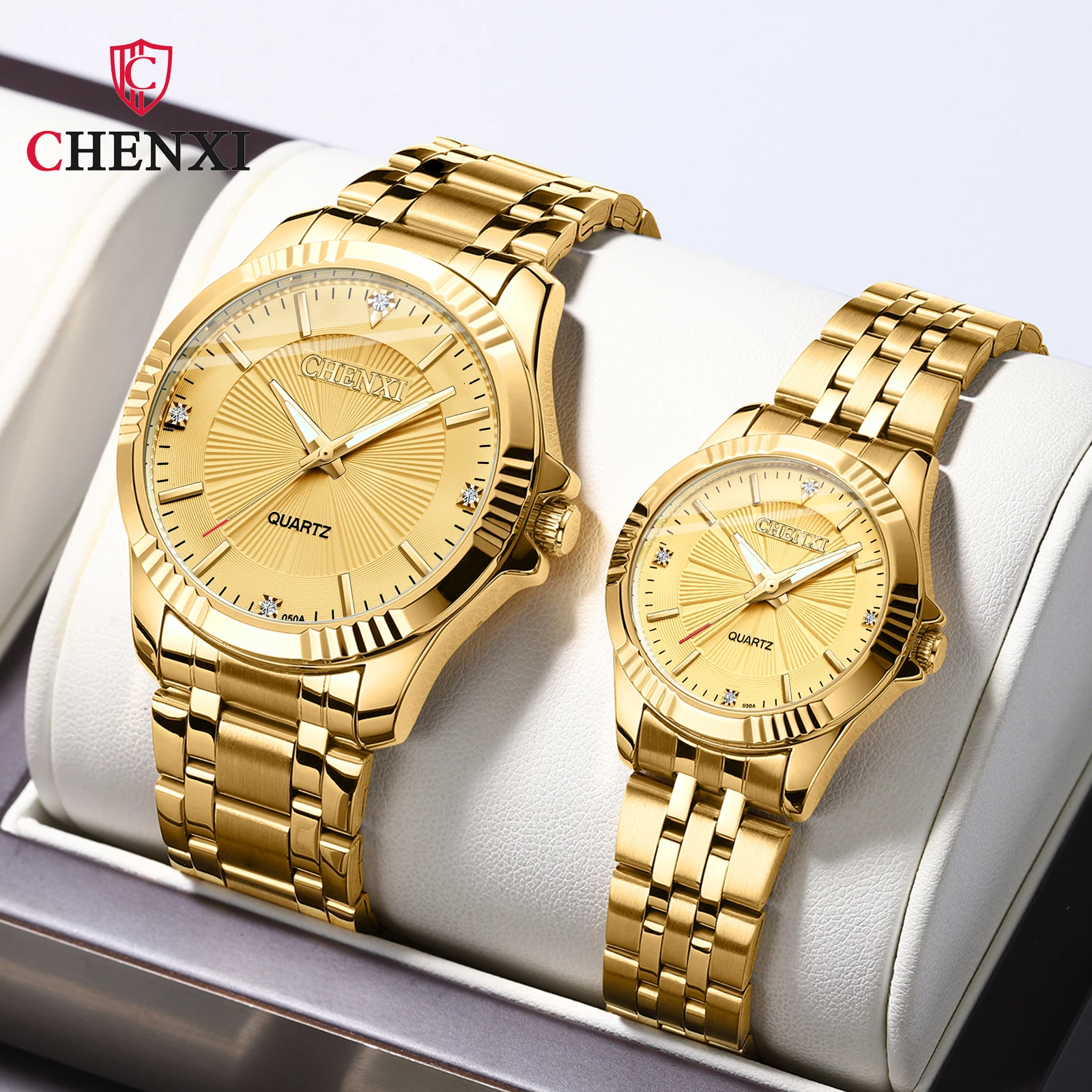 CHENXI Marke Klassische Zarte Strass Paar Liebhaber Uhren Mode Luxus Gold Edelstahl Männer & Frauen Uhr Orologi Coppia