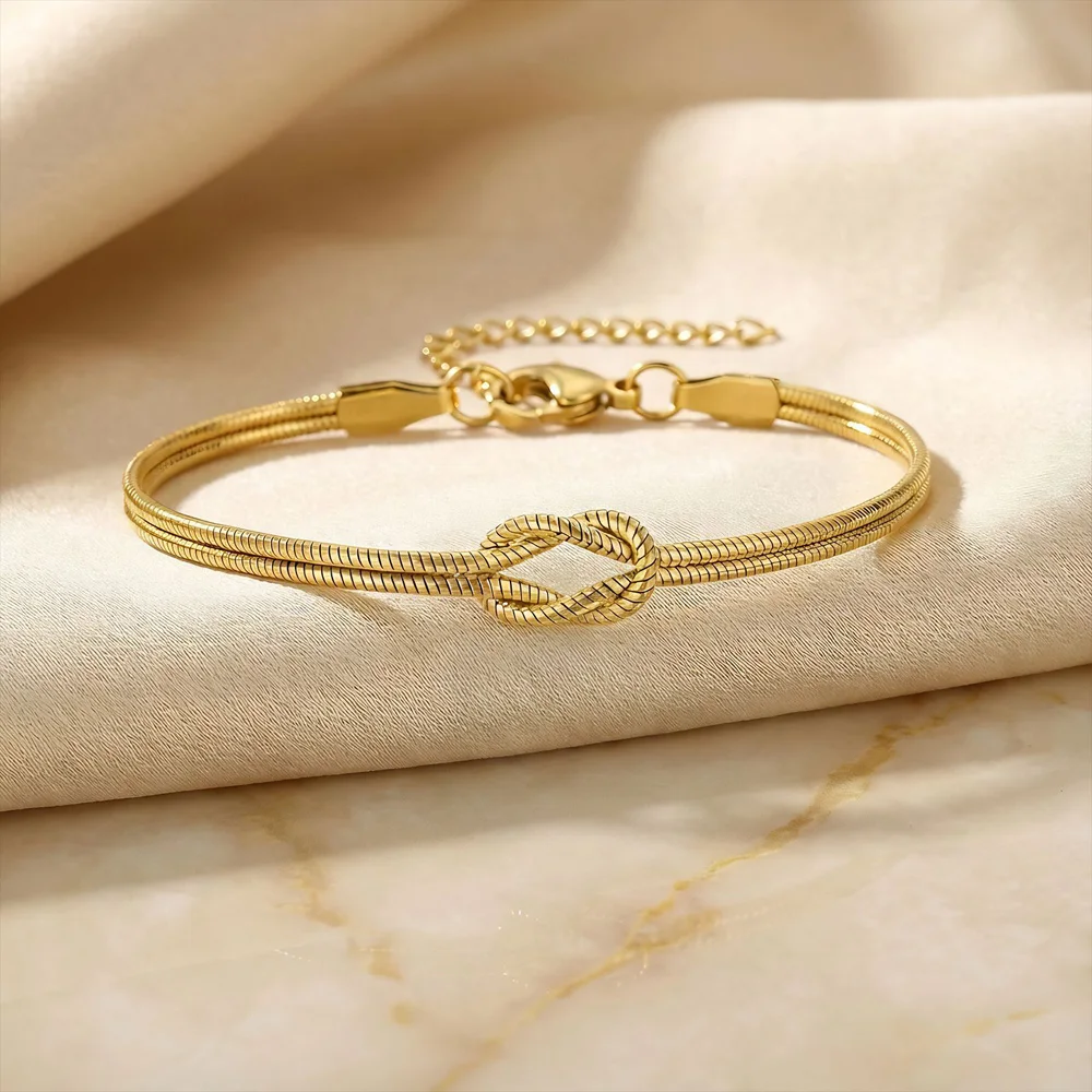 Fashion Simple Gold Plant Stainless Steel Snake Chain Bracelet for Women Men Colorfast MiniMalist Bracelets Jewelry