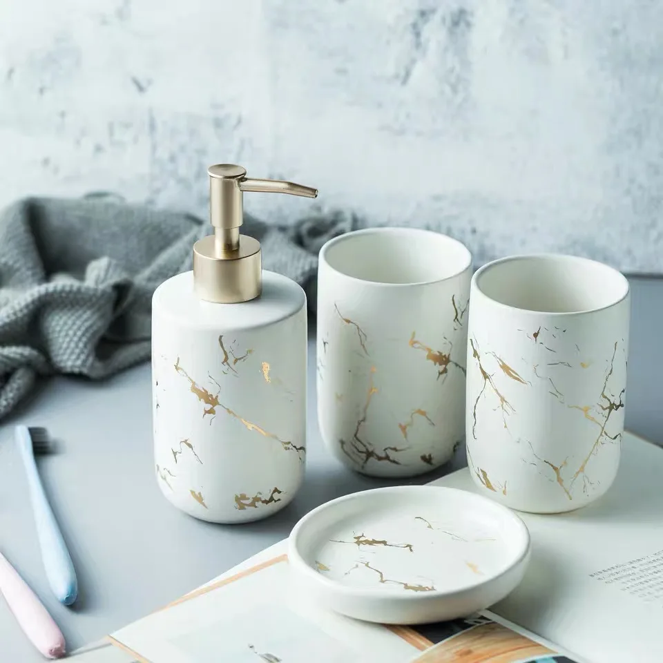 Ceramic bathroom wash set Nordic light luxury marble pattern bathroom ornament bathroom supplies set
