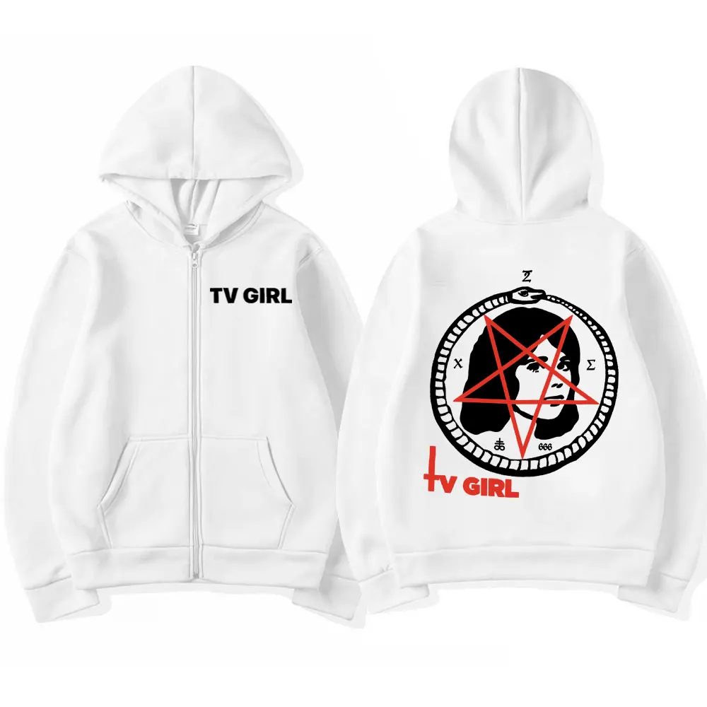 

Singer Tv Girl Print Zipper Hoodie Music Album French Exit Graphic Zip Up Sweatshirts Fashion Hip Hop Vintage Pullovers Unisex