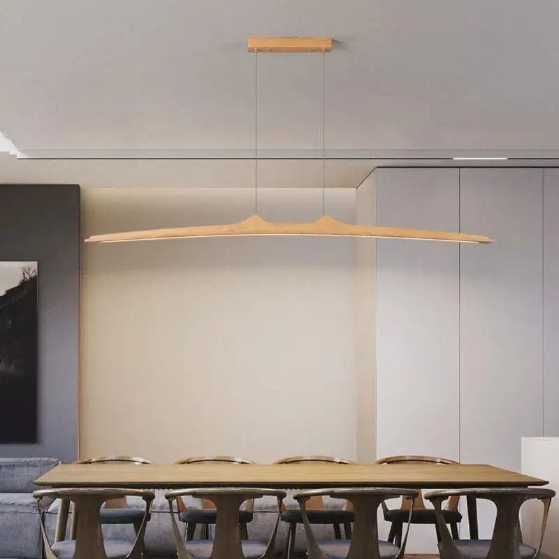 Retro Camur linear Pendant light walnut wood grain long strip lamps Restaurant Hanging Lamp Loft Artistic creativity dining room