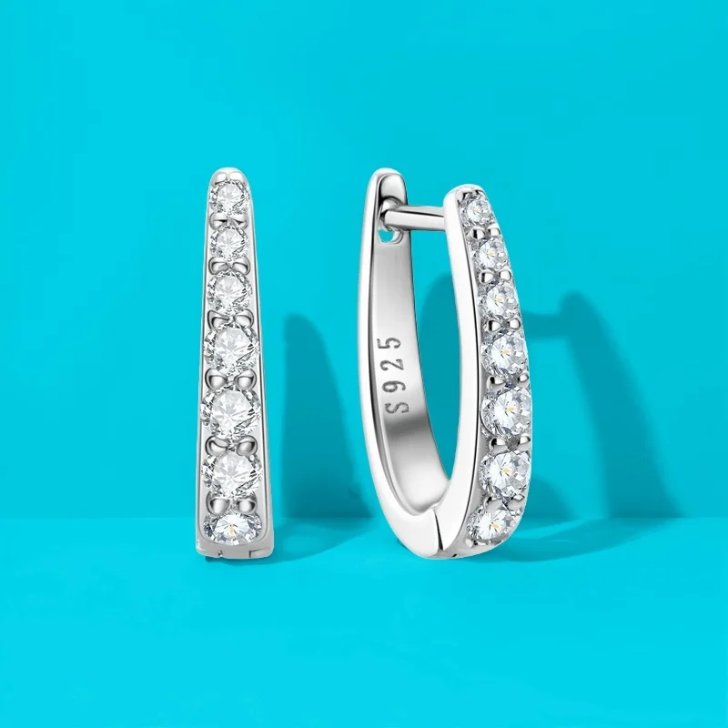 

Модные серьги-кольца U-образной формы с муассанитом 0.3 карата, серебро S925, городской стиль, сертифицированные, универсальные, элегантные, подарок