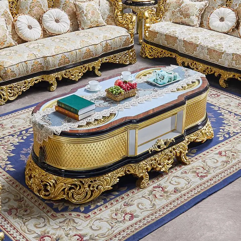 Court coffee table TV cabinet combination classical living room European luxury carved all solid wood floor cabinet villa