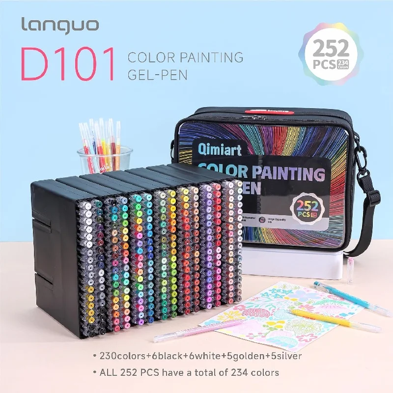 anguo 234colors/252 PCS Multi-Color Handbook Pen 0.6mm Morandi Color Gel Pen Student Writing Painting Drawing Marker Pens Set