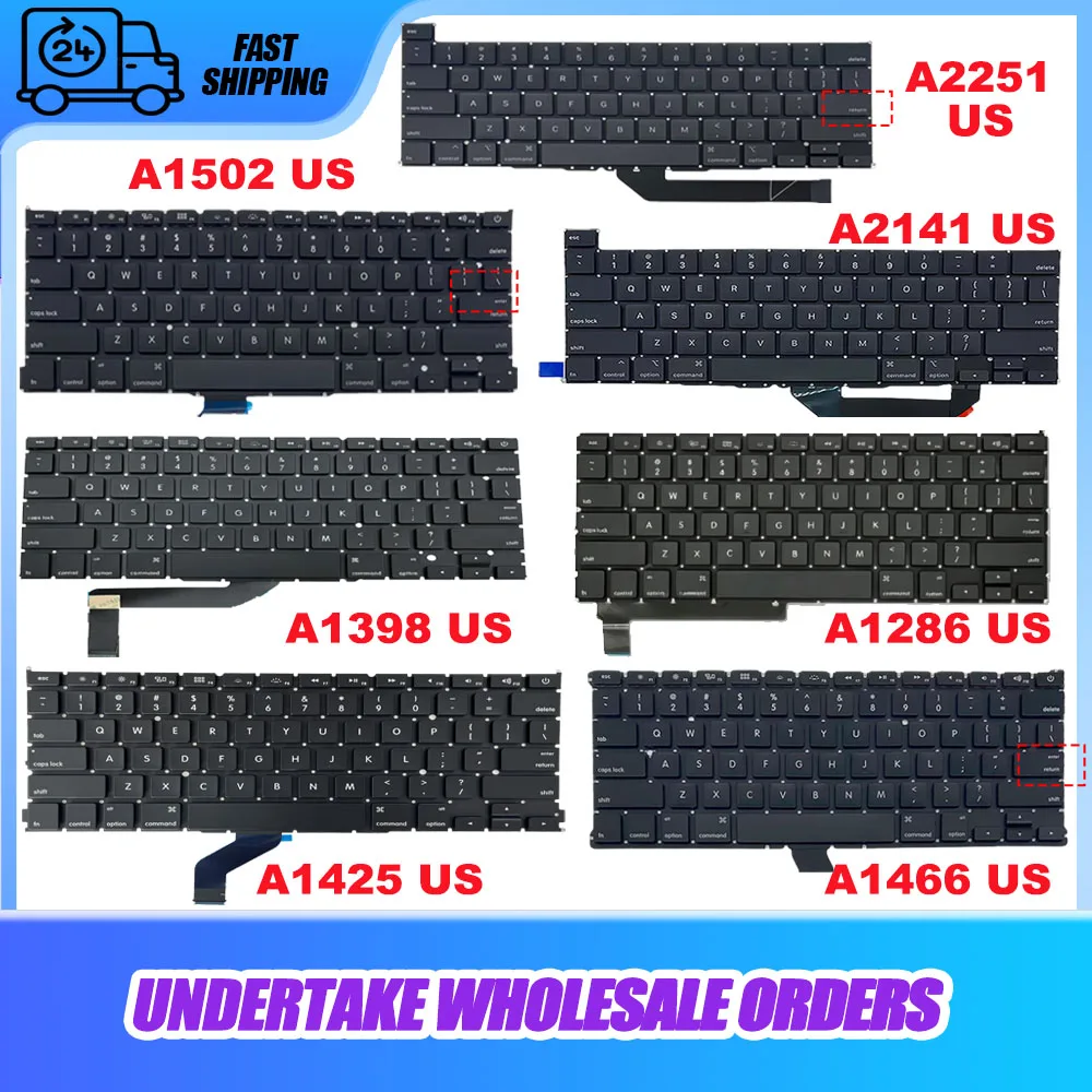 New A1286 A1398 A1425 A1466 A1502 A2141 A2251 Keyboard without Backlight US Layout Suitable For Macbook Replacement Keyboards