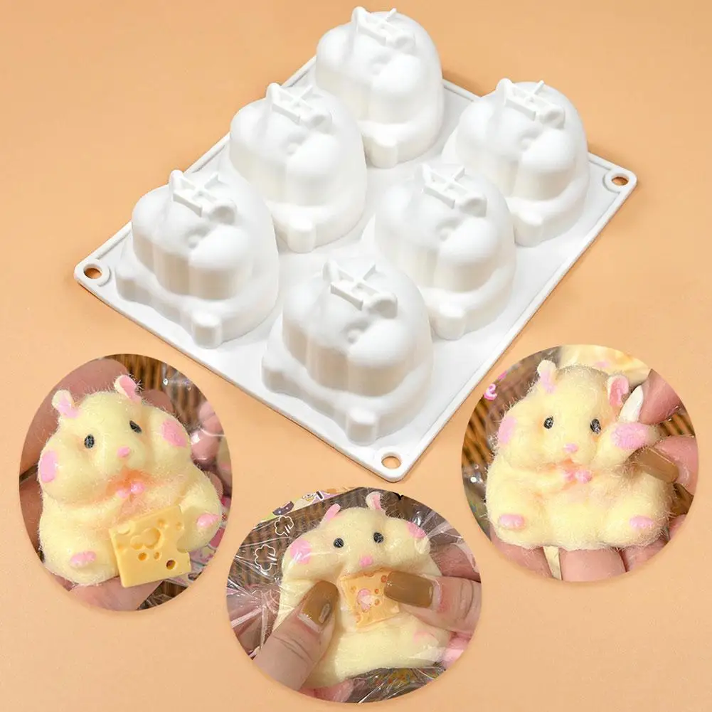 6 Hamster Pinch Silicone Mold Simulation Animal Mousse New Mold 2024 Mold Plaster Cake Ornaments Design Candle Aromatherapy L2B3