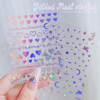 Mix 6pcs 3D Gold Silver Heart Nail Stickers Metallic Effect Holographic Kawaii Love Nail Decorations Decals Manicure Sliders