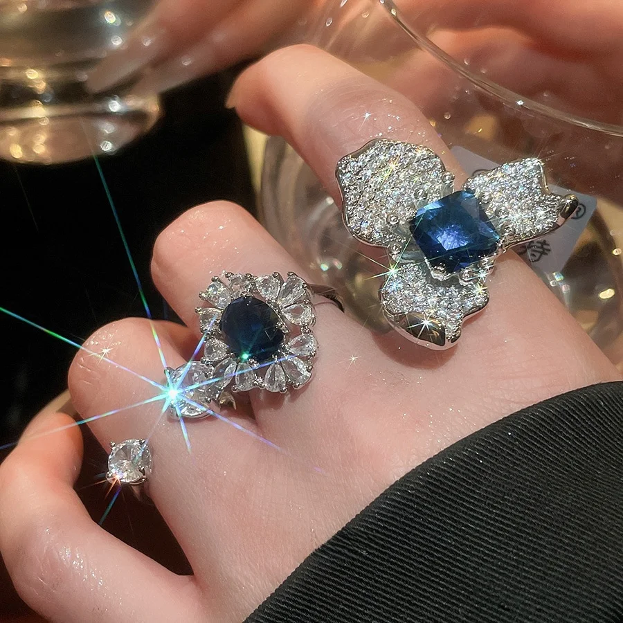 

Ультра-блестящее кольцо с цирконом в форме цветка и капли воды, U-образное, роскошное женское кольцо, элегантное украшение для пальца, прочное, с медным покрытием под золото