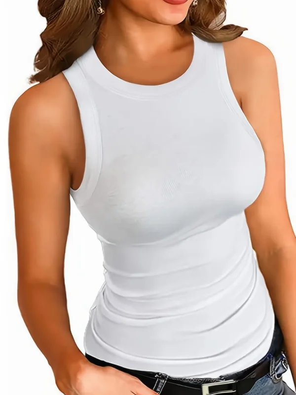 حجم كبير 1XL-5XL المرأة موضة الصلبة بسيطة تانك القمم عادية طاقم الرقبة بلا أكمام للصيف المرأة حجم كبير الملابس