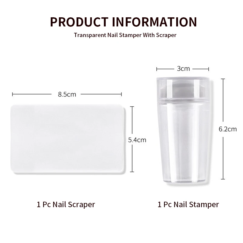 ตรายางเล็บโปร่งใสพร้อมที่ขูด2ชิ้น/เซ็ตประทับซิลิโคนเจลลี่สำหรับเล็บฝรั่งเศสชุดแผ่นลายเล็บแต่งเล็บ