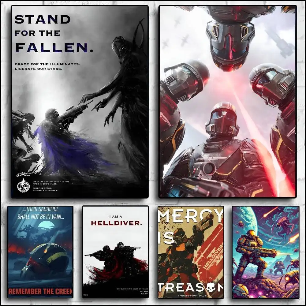 1 STÜCK Helldiver 2 Poster Selbstklebende Kunst Wasserdichter Papieraufkleber Kaffeehaus Bar Zimmer Wanddekoration