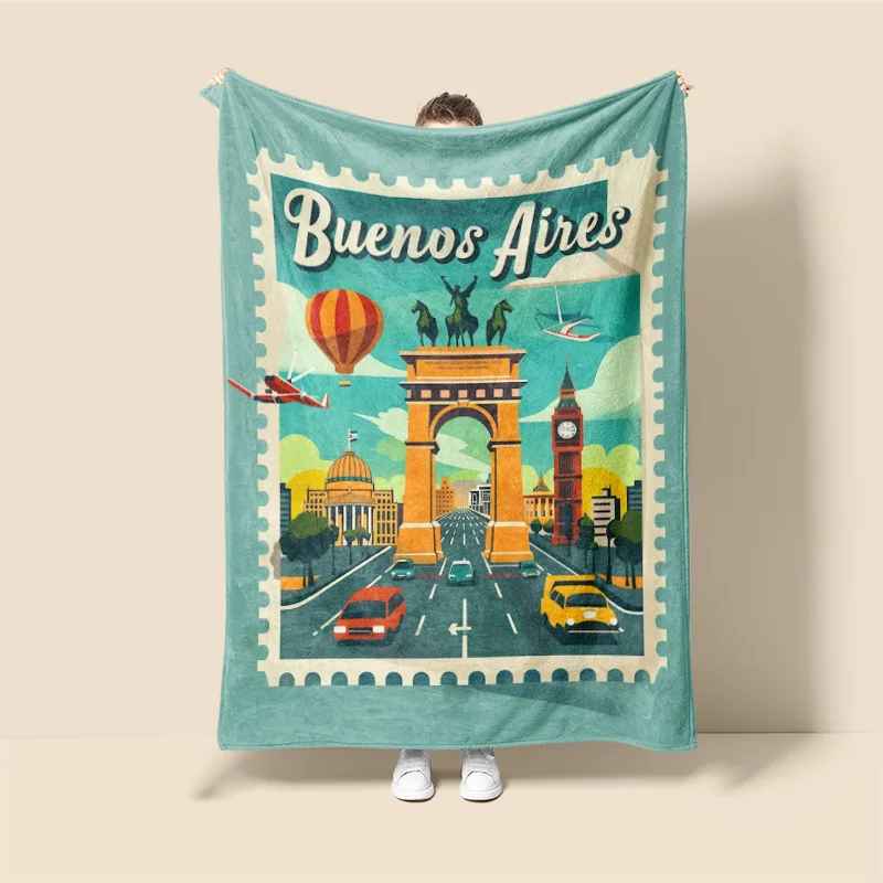 American Style Cartoon Landscape Home Decoration  Sofa Blanket Bedspread Bed Fluffy Soft Blanket Decoration