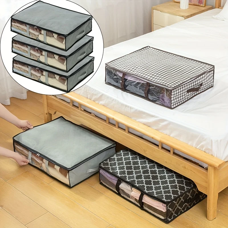 1pc Foldable Under Bed Storage Container with Handles - Space Saving Organizer for Comforters,, Clothing,Toys - 40L Capacity